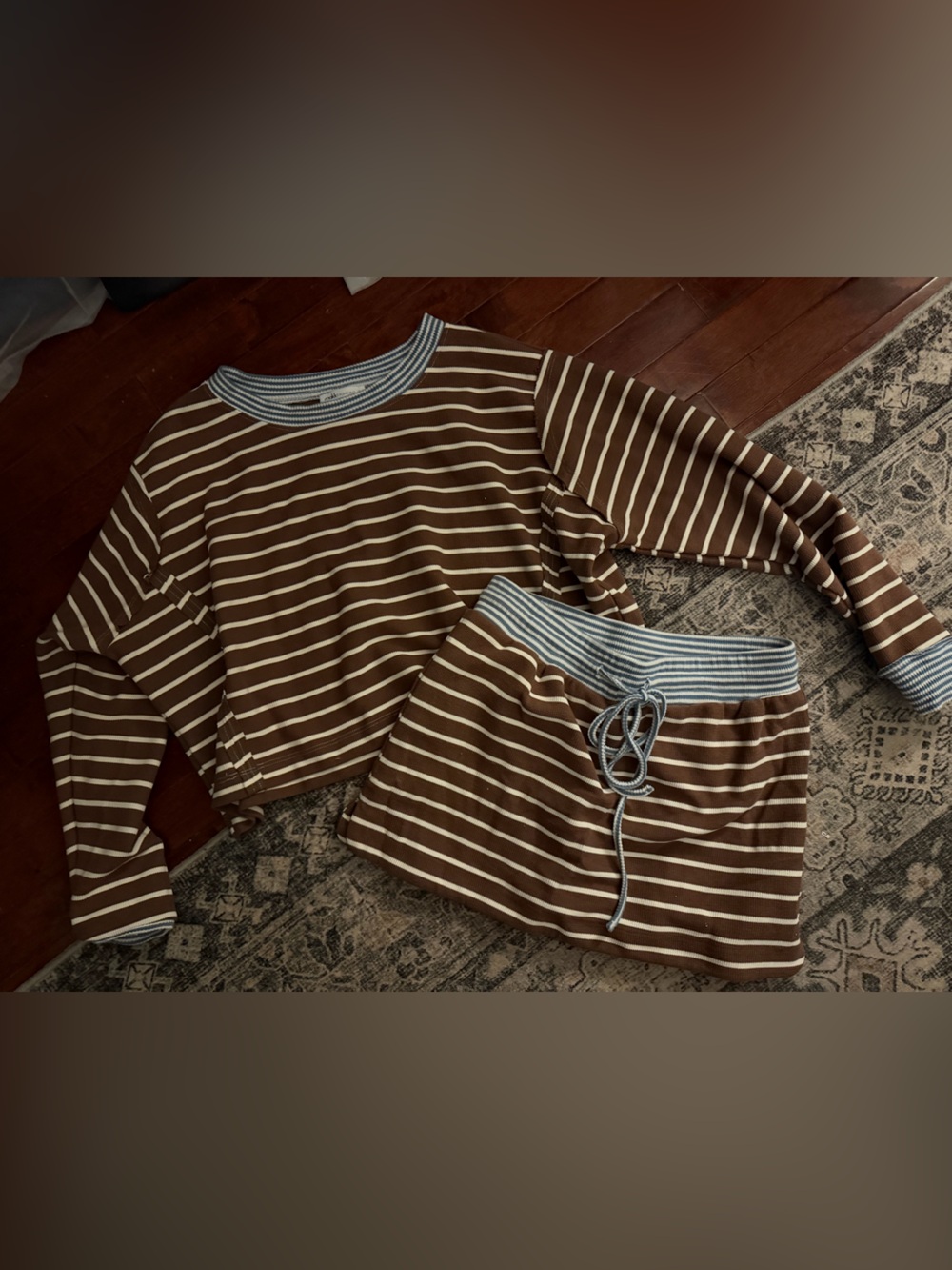Brown & White Striped Two-Piece  Set